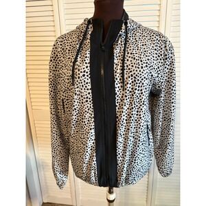 Lou & Grey Dalmatian Print Windbreaker Jacket Black White Hooded XS